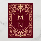 Invitation En Aluminium Bouclier Épée Rouge Monogramme Médiéval Mariage (Verso)