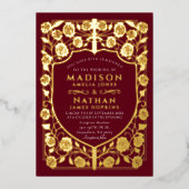 Invitation En Aluminium Bouclier Épée Rouge Monogramme Médiéval Mariage (Recto)