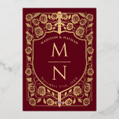 Invitation En Aluminium Bouclier Épée Rouge Monogramme Médiéval Mariage (Verso)