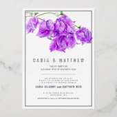 Invitation En Aluminium Bougainvillea argent violet mariage d'aquarelle (Recto)