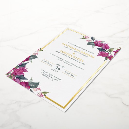 Invitation En Aluminium Bougainvillea Bourgogne Mariage rose (Rotation)