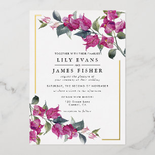 Invitation En Aluminium Bougainvillea Bourgogne Rose Floral Mariage Feuill