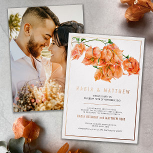 Invitation En Aluminium Bougainvillea corail orange aquarelle mariage