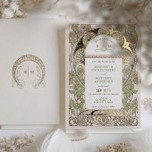 Invitation En Aluminium Bougainvillea Green Gold Mariage Art Nouveau Mucha