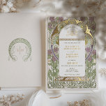 Invitation En Aluminium Bougainvillea Lilac Gold Mariage Art Nouveau Mucha<br><div class="desc">Art Nouveau Vintage Floral Lilac & Gold Wedding Invitations par Alphonse Mucha dans un design romantique et fantaisiste utilisant Real Gold Foil. Les fleurs victoriennes complètent les polices art déco classiques. Entrez vos informations personnalisées, et vous avez terminé. Si vous souhaitez modifier la conception, cliquez simplement sur le bouton bleu...</div>