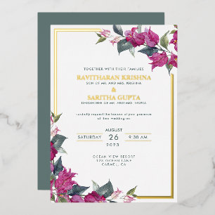 Invitation En Aluminium Bougainvillier Burgundy Fleurs Roses Mariage
