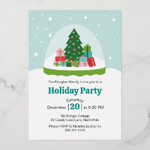 Invitation En Aluminium Boule à neige Arbres et Cadeaux Fantaisistes en Bl