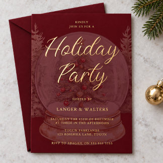 Invitation En Aluminium Boule de Noël Rouge et Or Fête de Fêtes