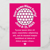 Invitation En Aluminium Boule Disco Rose Retro PERSONNALISÉ Argent (Recto)