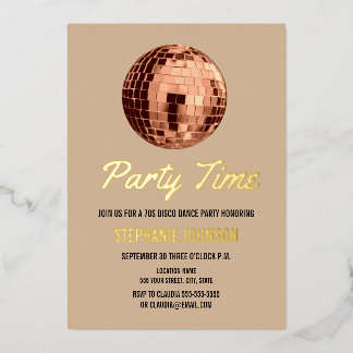 Invitation En Aluminium Boule disco Terracotta Rétro 70s Fête d'anniversai