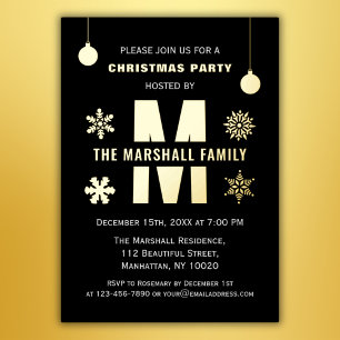 Invitation En Aluminium Boules de Noël chic avec monogramme pour fête de f