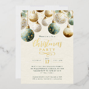 Invitation En Aluminium Boules de Noël vert doré scintillant