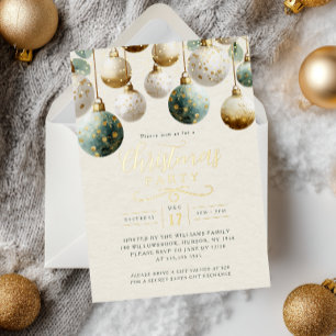 Invitation En Aluminium Boules de Noël Vert sarcelle doré Fête de Noël
