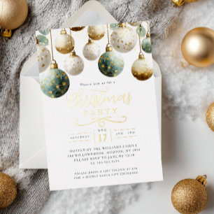 Invitation En Aluminium Boules dorées vert sarcelle pour la fête de Noël