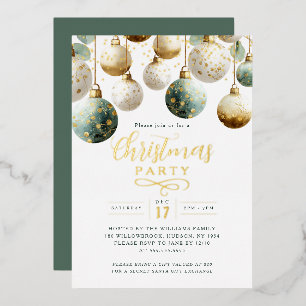 Invitation En Aluminium Boules dorées vertes pour la fête de Noël