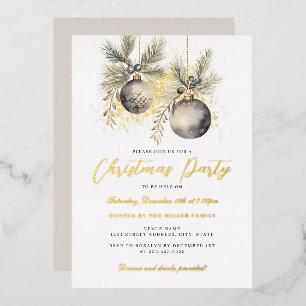 Invitation En Aluminium Boules scintillantes dorées pour la fête de Noël