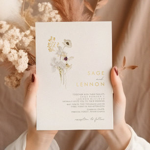 Invitation En Aluminium Bouquet de fleurs sauvages fantaisiste Or