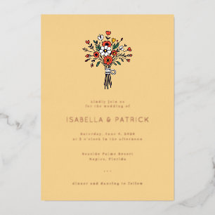 Invitation En Aluminium Bouquet de mariage floral jaune élégant