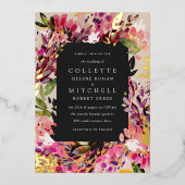 Invitation En Aluminium Bouquet romantique Hot Pink Black Gold (Recto)