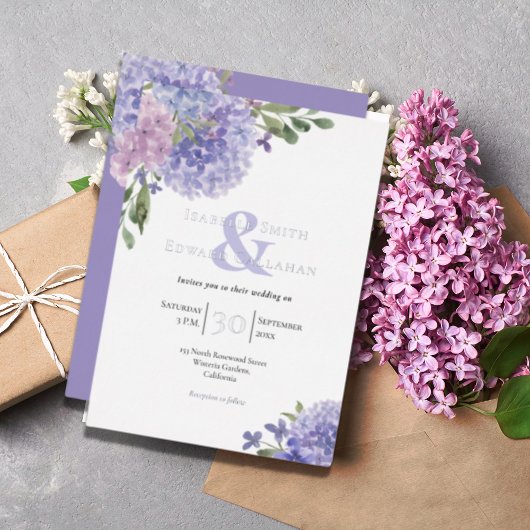 Invitation En Aluminium Bouquets Floraux Élégants aux Lilas et Hydrangeas