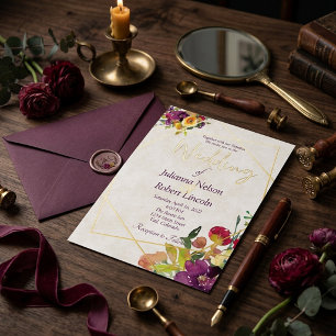 Invitation En Aluminium Bourgogne abordable et floral jaune