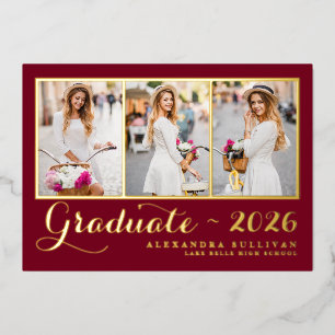 Invitation En Aluminium Bourgogne Classe de 2025 Collage photo Graduation
