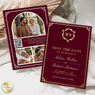 Invitation En Aluminium Bourgogne Code QR Photo Mariage Date à retenir Or