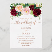 Invitation En Aluminium Bourgogne et Blush Floral Mariage Rose or (Recto)