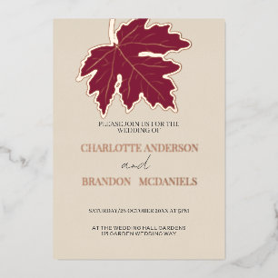 Invitation En Aluminium Bourgogne Feuille de Érable d'Automne Rose Gold Ma