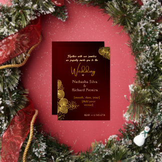 Invitation En Aluminium Bourgogne & Floral Élégant Mariage