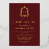 Invitation En Aluminium Bourgogne Gold Monogram Crest Graduation Party (Recto)