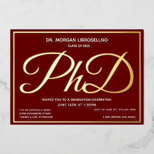Invitation En Aluminium Bourgogne Gold PhD Graduation Foil