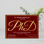 Invitation En Aluminium Bourgogne Gold PhD Graduation Foil (Debout devant)