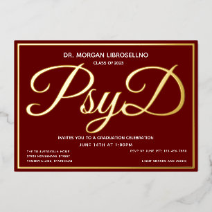 Invitation En Aluminium Bourgogne Gold PsyD Graduation
