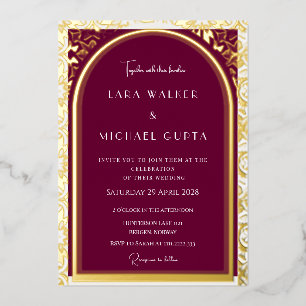 Invitation En Aluminium Bourgogne + Mariage Blanc (Rétro-Pointillé)