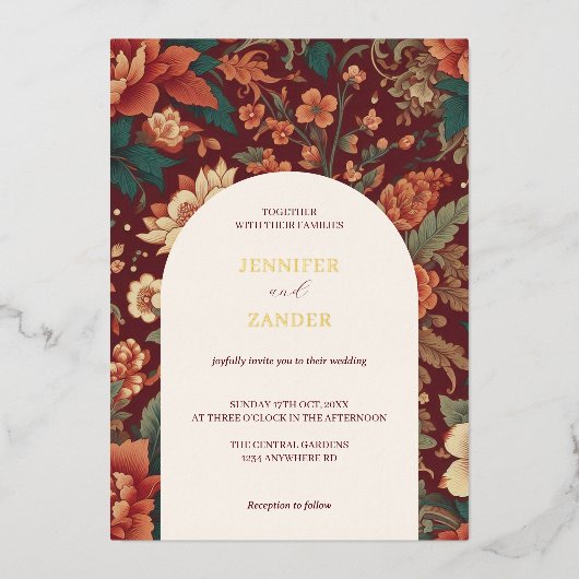 Invitation En Aluminium Bourgogne mariage élégant classique en chinoiserie (Recto)