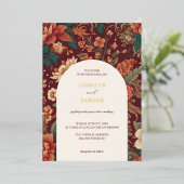 Invitation En Aluminium Bourgogne mariage élégant classique en chinoiserie (Debout devant)