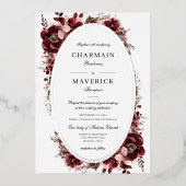Invitation En Aluminium Bourgogne Rose Floral Mariage Argent (Recto)