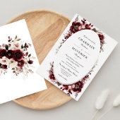 Invitation En Aluminium Bourgogne Rose Floral Mariage Argent