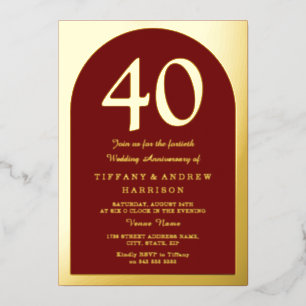 Invitation En Aluminium Bourgogne Rouge Rubis 40ème Anniversaire de Mariag
