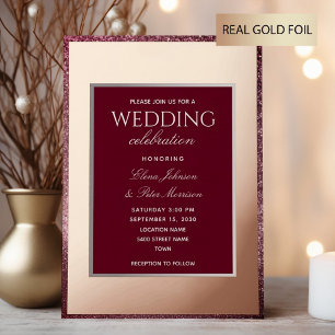 Invitation En Aluminium Bourgogne Shimmer Rose Gold Mariage Foil Invitatio