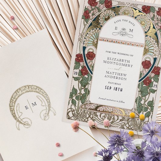 Invitation En Aluminium Bourgogne turquoise Enregistrer la date Mariage or