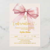 Invitation En Aluminium Bow pink girl cream elegant Confirmation gold (Recto)