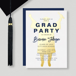 Invitation En Aluminium Boy Modern Navy Blue Gold Graduation Party