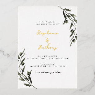 Invitation En Aluminium Branche de feuilles d'olive botanique mariage ital