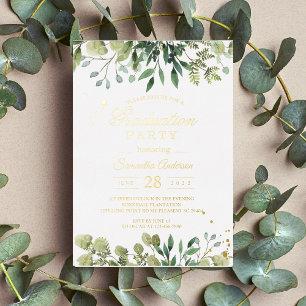 Invitation En Aluminium Branche de feuilles vertes à l'aquarelle moderne