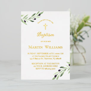 Invitation En Aluminium branche d'olivier aquarelle Baptême