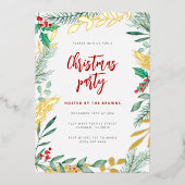 Invitation En Aluminium Branches d'or Aquarelle Foliage Noël (Recto)