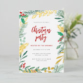 Invitation En Aluminium Branches d'or Aquarelle Foliage Noël (Debout devant)