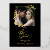 Invitation En Aluminium Branches Frame Luxury Golden Chic Photo Wedding (Recto)